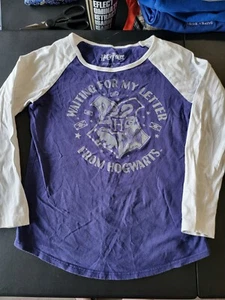 Harry Potter T-shirt Girls Large - 14 Purple White Hogwarts Long Sleeve - Picture 1 of 3