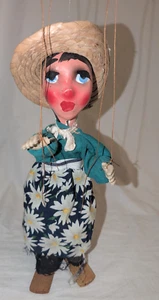 Vintage Mexican String Puppet Marionette Girl Woman in Floral Skirt - Picture 1 of 14