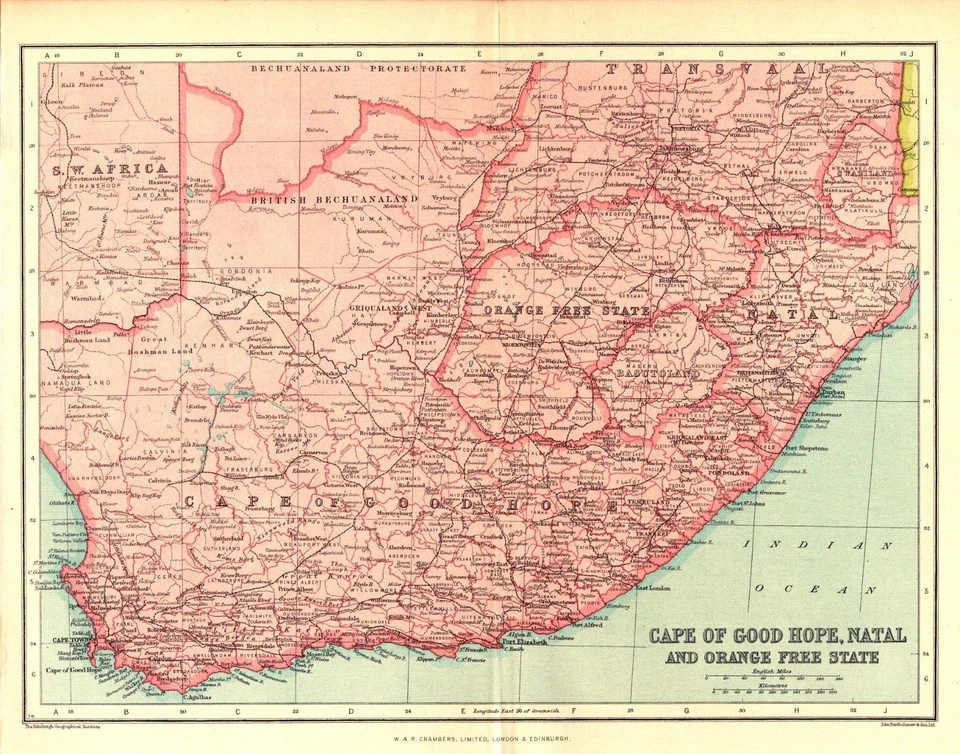 AFRICA, CAPE OF GOOD HOPE, NATAL, ORANGE FREE STATE Antique original map 1927 - Image 1 of 1