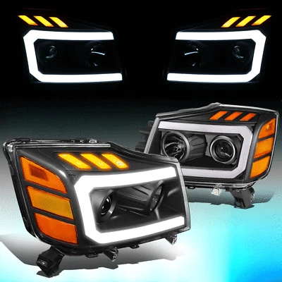 For 2004-2015 Titan Armada LED DRL Turn Signal Projector Headlight Black/ Amber - Image 1 of 4