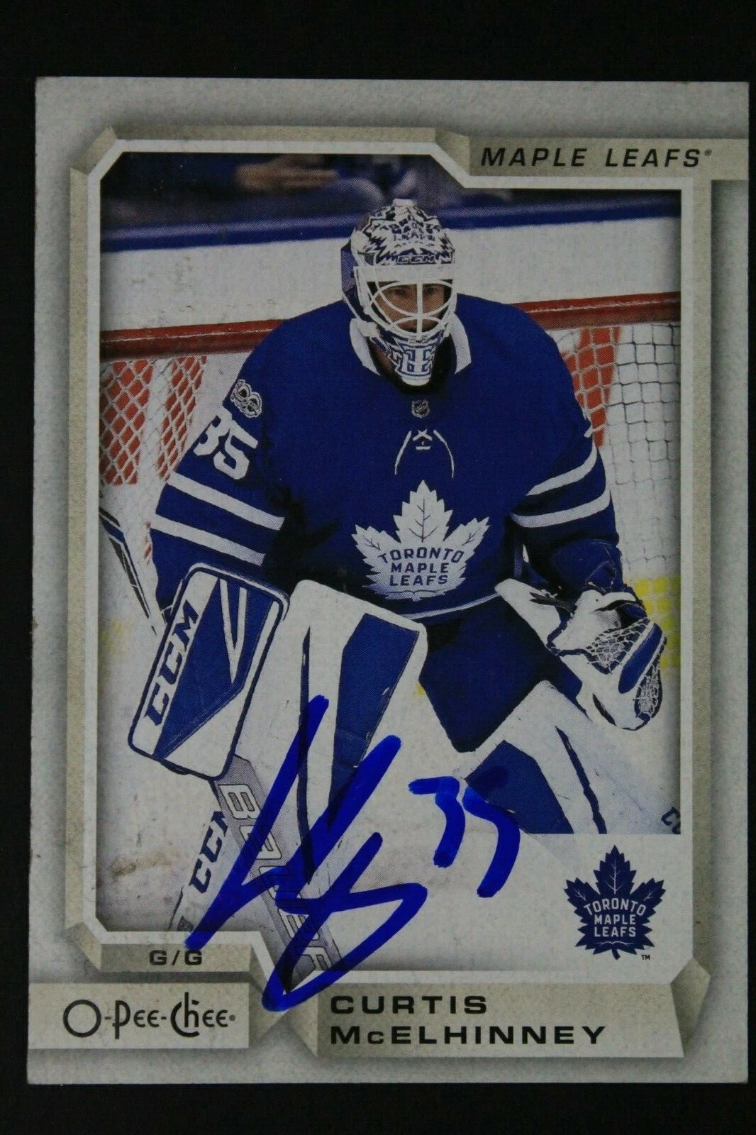 Curtis McElhinney Maple Leafs Autographed 2018 O Pee Chee #317 Hockey Signed