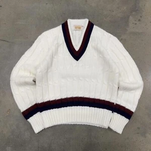 Vintage 60s 70s Cortina by Robert Bruce Knit Sweater White Size 12 Mod Retro VTG - Picture 1 of 5