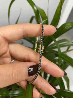 5CT Round Cut Lab Created Black Diamond Women's Bracelet 14K Yellow Gold Plated - Image 1 of 4