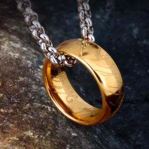 Anello in oro tungsteno massiccio, classico Signore dell'anello, con catena, bel regalo - Foto 1 di 10