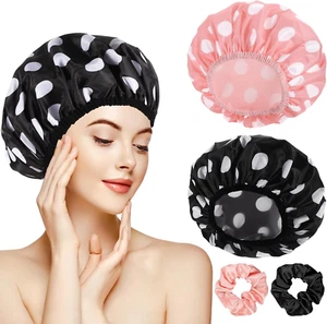 2 Sets Large Shower Caps for Women, Waterproof Shower Cap Double Layers Bath Cap - Picture 1 of 12