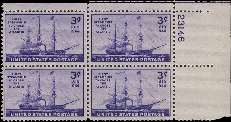 Scott # 925 - US Plate Block Of 4 - Steamship 3 c Violet - **MNH**- 1944 - Image 1 of 1