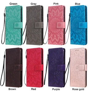 Sun Flower Embossing PU Leather Flip Wallet Case Cover for iPhone 11 12 13 7 14 - Picture 1 of 20