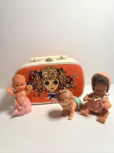 Lot of 3 Vinyl Baby Dolls Hong Kong Tomy & Vinyl Beauty Case Retro VINTAGE - Picture 1 of 23