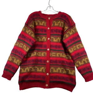 Cardigan maglione donna vintage Eddie Bauer mohair taglia M rosso Fair Isle foderato con bottoni - Foto 1 di 11