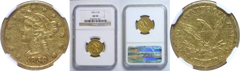 1853-C $5 Gold Coin NGC AU-50 Cover