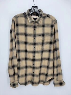 Camisa Ed Hardy Para Hombres Medum Bronceada Negra A Cuadros Manga Larga Abotonada Algodón Y2K Retro Foto 1 de 4