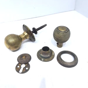 PAIR ANTIQUE GEORGIAN REGENCY beehive KNOB BRASS DOOR HANDLES Knobs (3) - Picture 1 of 5