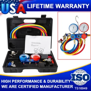 Air Condition Manifold Gauge Freon Refrigerantion Kit AC A/C Diagnostic 5FT Hose - Picture 1 of 13