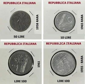 LOTTO 4 MONETE 100 - 50 -10 lire Rep. Italiana 1955 -58-61-65 RARE - Foto 1 di 6