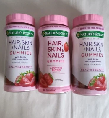 Nature's Bounty Optimal Solutions 头发、皮肤、指甲 80 克拉木乃伊 3 件装 — 第 1/4 张图片