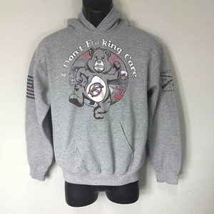 Grunt Style Small I Don't Care Bear Gray Pullover Hoodie - Picture 1 of 11