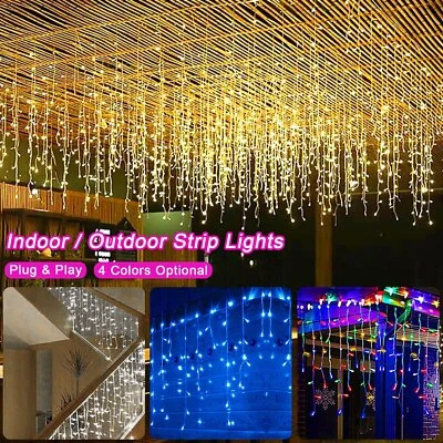 LED Curtain Lights String Fairy Outdoor Garden Christmas Wedding Party Icicle US - Image 1 of 4