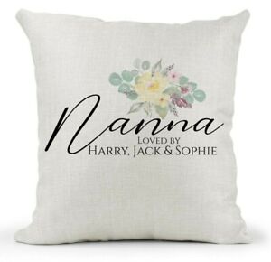  Personalised Nanna Cushion.. Loved by.. Grandchildren names.. Birthday Gift