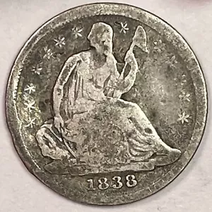1838 Small Stars Seated Liberty Half Dime Very Good VG Coin #18332 - Picture 1 of 3