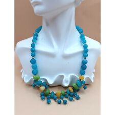 Natural Dandelion Yellow/Green Aventurine w Blue Crackle Quartz Beads Necklace