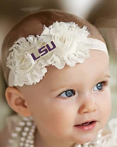 LSU Tigers Baby/ Toddler Shabby Flower Hair Bow Headband - Picture 1 of 1