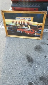 Steak 'n Shake Classic Chevys Hollywood Star Teller Ölgemälde mit Goldrahmen W3 - Bild 1 von 5