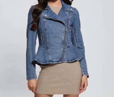 Chaqueta de Moto Guess Denim Peplum Nueva con Etiquetas, Talla M Foto 1 de 4