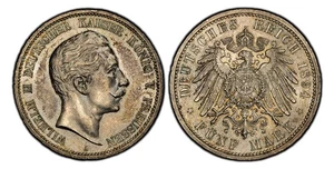 GERMAN ST Prussia. Wilhelm II 1894-A AR 5 Mark. PCGS MS63 Berlin. Dav.-789 - Picture 1 of 1