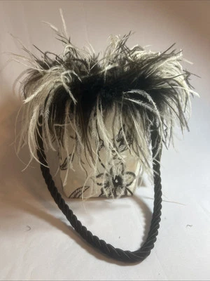 OSTRICH FEATHER BOX BAG! Hand Made with Vintage Textile High-End Bag Reversible! - Image 1 of 4