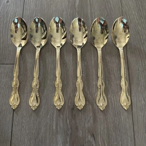 Vintage INTERNATIONAL SAN MARCOS GOLD Lot of 6 Salad Desert Teaspoons - Picture 1 of 4