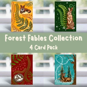 Forest Woodland Animal Card Pack | 4 Greetings Cards | Fox Hare Deer Hedgehog - Picture 1 of 14