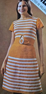 1970s Banded Belted Peep Front Top Skirt 4 Ply Villawool L60 Crochet Pattern - Picture 1 of 3
