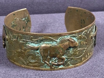 Elaine Coyne Green Patina Brass Horse Cuff Bracelet - Image 1 of 4