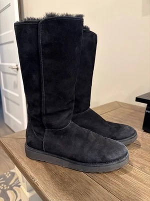 UGG Australia Abree Classic Tall Black Suede Side Zip Zipper Boots Women's 8 - Image 1 of 4
