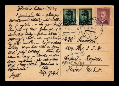 Estampillas Dr Jim Checoslovaquia Triple Estampada Postal Continental 1949 Matasellos Foto 1 de 2