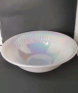 Vintage White Moon Glow Iridescent Federal Glass Diamond Point Bowl - Picture 1 of 17