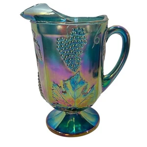 Vintage großer Indiana irisierender blauer Karneval Glas Ernte Weinrebe Krug - Bild 1 von 19