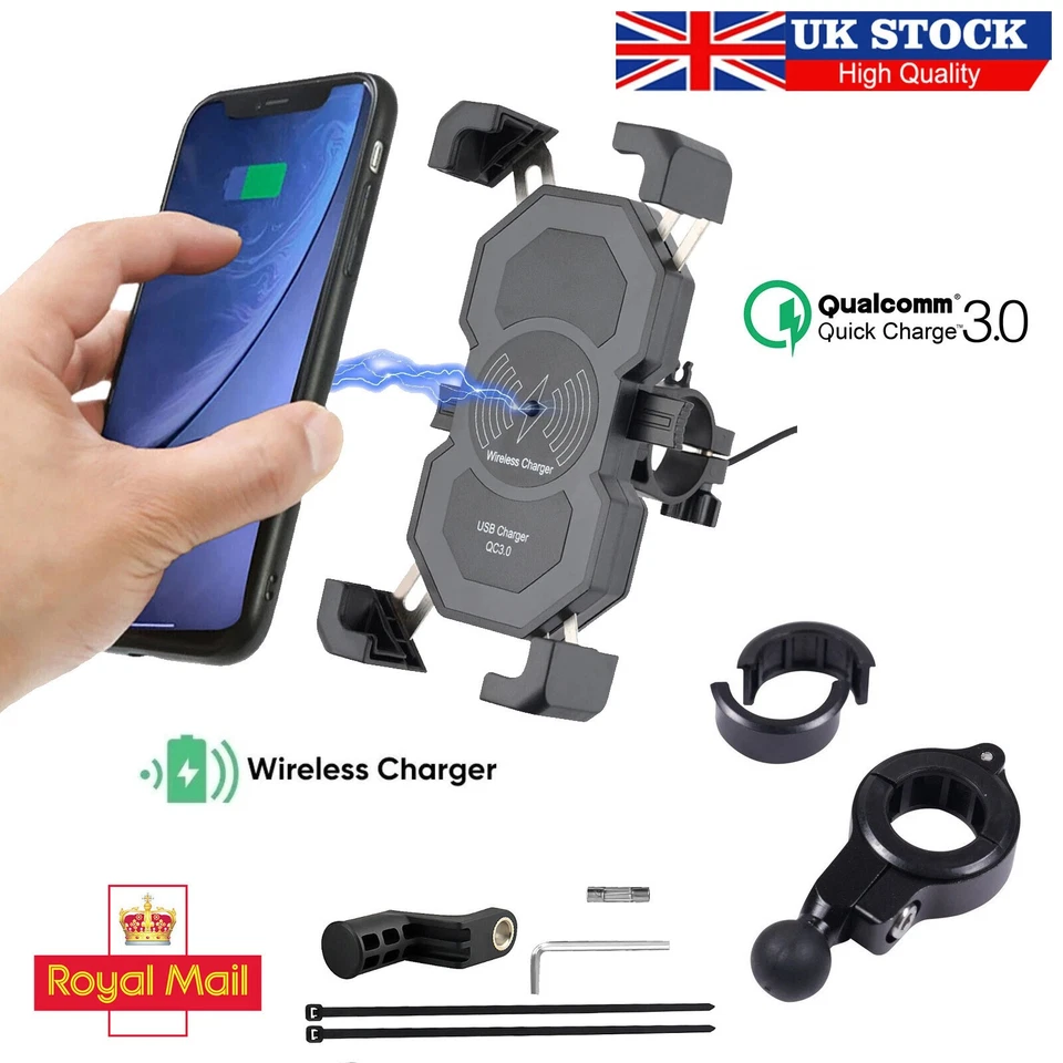 15W Motorcycle Motorbike Phone Holder Charger Fast Wireless Charging Mount UK - Image 1 of 4