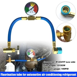 R1234YF Air Conditioning Refrigerant Charging Hose Recharge Kit Car Gauges Right - Picture 1 of 16