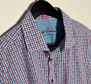 Robert Graham Shirt Mens XL Tailored Fit Plaid Short Sleeve Modern Americana - Picture 1 of 7