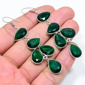 Chrome Diopside Gemstone Handmade 925 Sterling Silver Jewelry Earring 2.96" M785 - Picture 1 of 4
