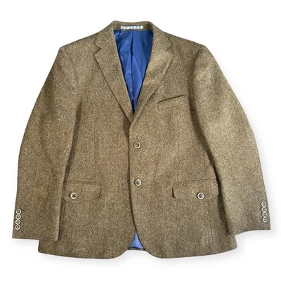 M&S Hacking Jacket MOON Herringbone Tweed Mens 42S Green Sports Blazer - Image 1 of 4