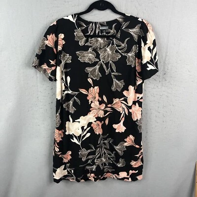 Nicole Miller Dress Women Black Pink Floral Linen Blend Beachy Tropical Mini - Image 1 of 4