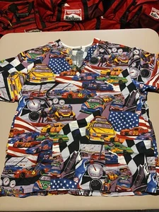 NASCAR Peaches Scrub Top Size XL Racing All Over Print 2000’s Y2K - Picture 1 of 7