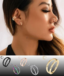 1pc Unisex Hinged Double Septum Clicker Nose Earrings Surgical Stainless Steel - Picture 1 of 72