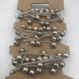 Set of 3 Vintage Handmade Christmas Garland Clear Beads with Bells 112" each - Picture 1 of 4