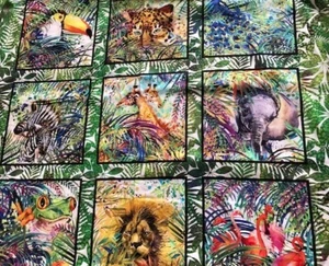 Safari Selva Animales Bloques Panel En el Principio Tela - Imagen 1 de 1