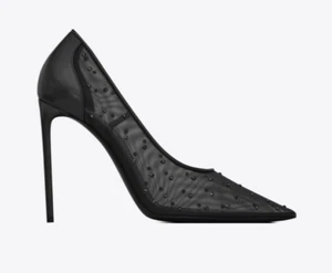 YSL Saint Laurent Black Anja Rhinestone Mesh Heels (sz 35.5) - Picture 1 of 17