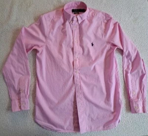 RALPH LAUREN Pink Long Sleeve Shirt size 18 Boys Checked White Collared Cotton - Picture 1 of 3