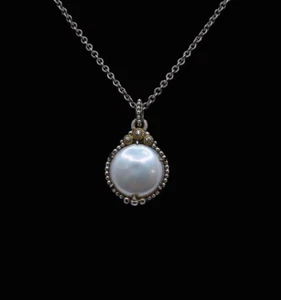 Judith Ripka 18K Yellow Gold & Sterling Silver Mother of Pearl Pendant Necklace - Picture 1 of 4